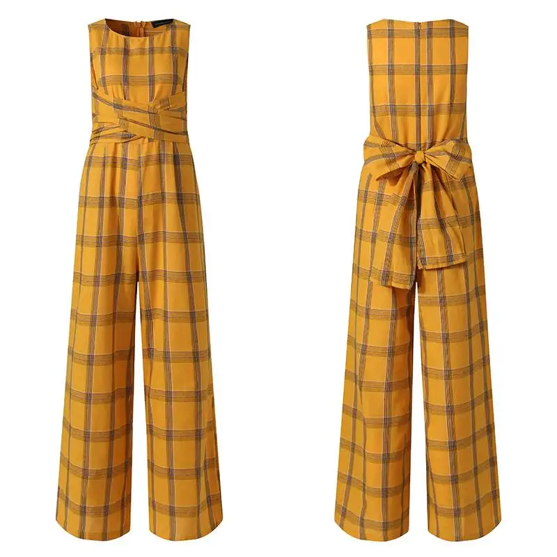 Rompers Womens Jumpsuit Celmia 2020 Summer Sleeveless Elegant OL Plaid Playsuits Casual Wide Leg Pants Belted Grid Print Overall Rompers Womens Jumpsuit Celmia 2020 Summer Sleeveless Elegant OL Plaid Playsuits Casual Wide Leg Pants Belted Grid Print Overall