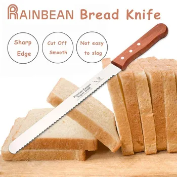 

10 inch Steel Serratd Bread Knife Toast Slicing Knives Cake Slicer Baking Pastry Cutter Serrated Blade Easy Cut Bread Cheese