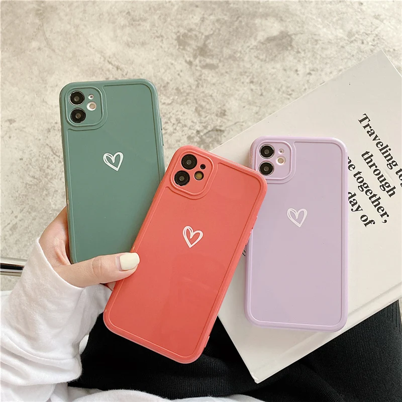 Funda de teléfono con diseño de corazón de amor para móvil, carcasa protectora de Color caramelo para cámara, para iPhone 12 Pro Max 11 XS Max XR X 7 8 Plus 12 Mini SE 2020