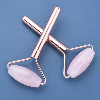 

Natural Rose Quartz Jade Roller Beauty Bar Crystal Metal Handle Facial Massager for Arm Eye Lifting Anti Wrinkle Aging Skin Care