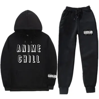 

New Anime Chill japanese Tracksuit sweat men hoodie & sweatpants Fashion jogger men set Spring streetwear jogging suit for male