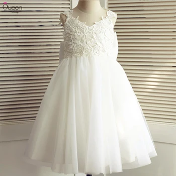 

Appliques Flower Girl Dresses Ball Gown Lace Tulle Princess with Big Bow Sleeveless Backless Communion Dress for Wedding Party