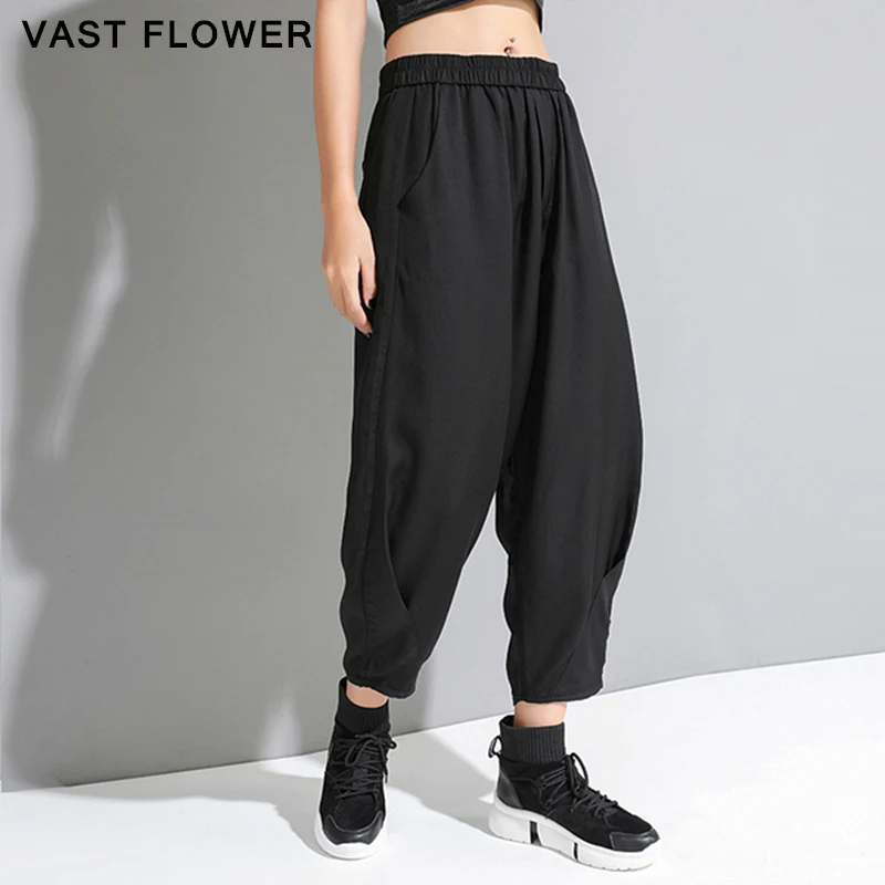 

High Elastic Waist Loose Plus Size Pleated Women Harem Pants New Black Casual Trousers 2021 Spring Summer Fashion Streetwear