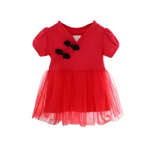 Детское летнее милое Сетчатое платье принцессы с короткими рукавами для маленьких девочек; милое платье Ципао; платье для маленьких девочек