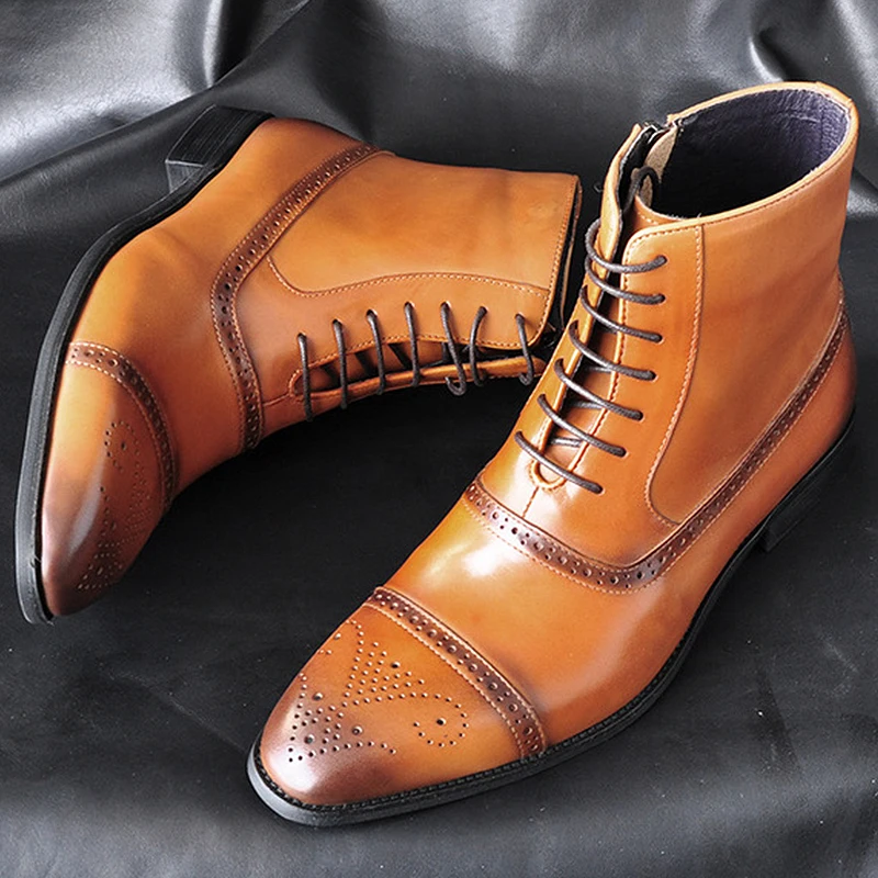 

Men's boots Fashion Plus size 11-13 PU leather Ankle boots for male Lace up Zipper Non slip Brogue shoes men 2019 New