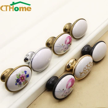 CTHome Zinc Alloy Ceramic Handle Wardrobe Kitchen Cabinet Knobs and Handles Furniture Knob Drawer Pulls Equipment French Country