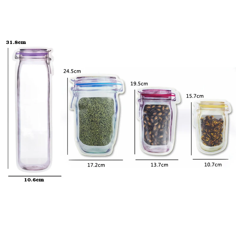 4 шт. Mason Jar, сумки на молнии, сумка для хранения бутылок Mason, органайзер для закусок, зерен, сахар, еда, на молнии, сумка для хранения, кухонный инструмент