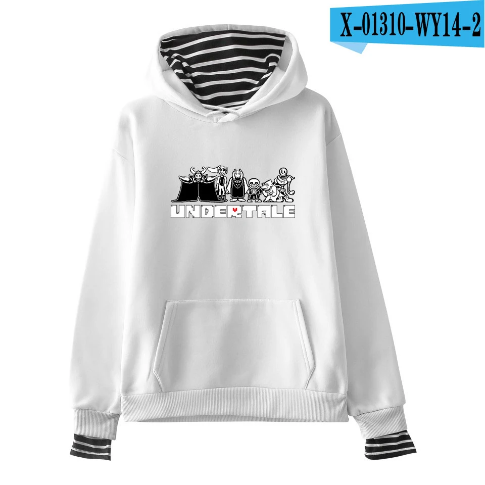 white Толстовки Undertale Sans, поддельные толстовки из двух частей, мужские толстовки с мультяшным принтом, Модные полосатые толстовки, свободные женские пуловеры Harajuku - Цвет: white
