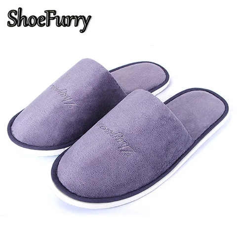 ShoeFurry/зимние тапочки; мужская повседневная домашняя обувь; Мягкие плюшевые теплые домашние тапочки для спальни; мужские и женские портативные тапочки для спа-отеля - Цвет: SJD-DZ Blue