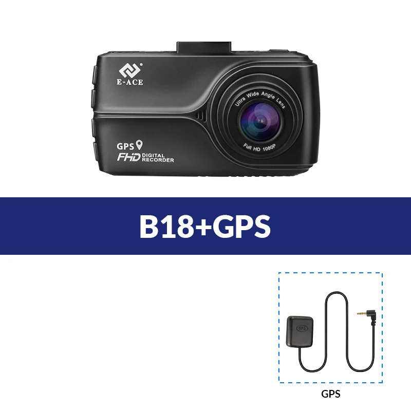 E-ACE мини Dashcam 3,0 дюймов Автомобильный видеорегистратор Камера FHD 1080P видео рекордер ADAS регистратор ночное видение тире камера с gps трекером - Название цвета: B18-GPS