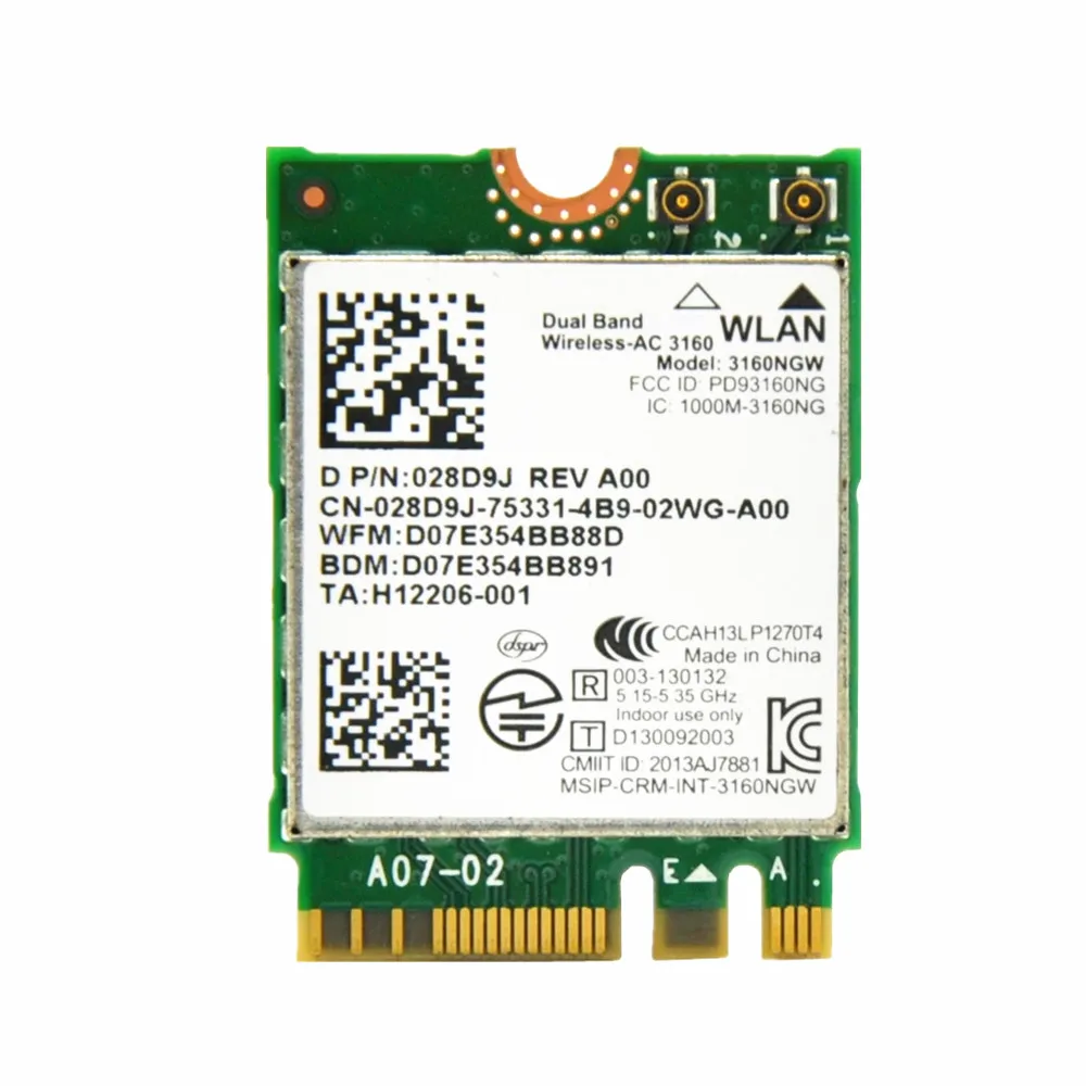 Для Intel 3160NGW 3160ac двухдиапазонный 11ac 433 Мбит/с M2 NGFF WiFi адаптер Bluetooth 4 0 для ASUS/DELL/ACER/SON |