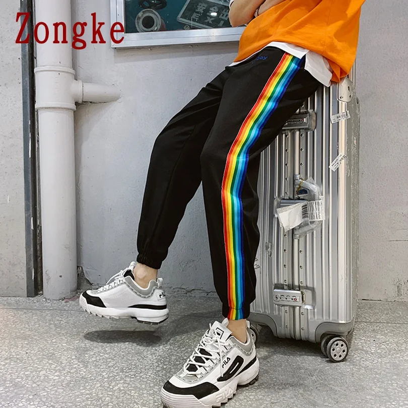 Zongke укороченные цветные полосатые брюки мужские уличные спортивные брюки мужские тренировочные брюки в стиле хип-хоп XXL Осень