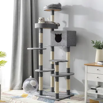 

186cm Multi-platform Pet Toy Cat Tree Tower With Sturdy Sisal Scratching Post Play Sleep Cute Fashion Durable Cat Apartment