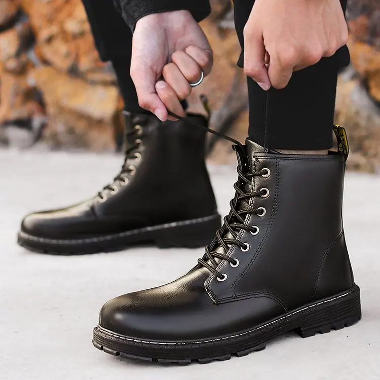 

Men Jason Martins Military Boots Leather Safety Shoes for Men Spring Fashion Lace Up Black Ankle Platform Motorcycle Boots