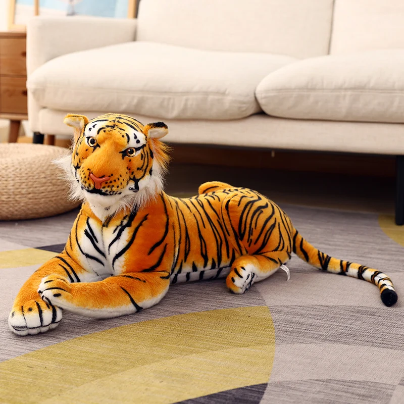 Peluche de tigre realista de alta calidad de 50 a 160 cm, animales salvajes suaves, simulación de tigre blanco y amarillo, regalo de cumpleaños para niños