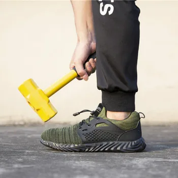 

2020 New Breathable Mesh Safety Shoes Men Light Sneaker Indestructible Steel Toe Soft Anti-piercing Work Boots Plus Size 37-48
