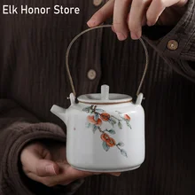 Retro Hand Gemalt Blume Obst Kunst Keramik Teekanne Ru Ofen Granatapfel Kupfer Loop-behandelt Teekanne Kung Fu Tee Teakettle teaset