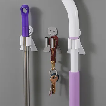 

Household Powerful Hook 2 Style Seamless Mop Broom Clip Storage Rack Bathroom Toilet Smiley Face Hooks Holder