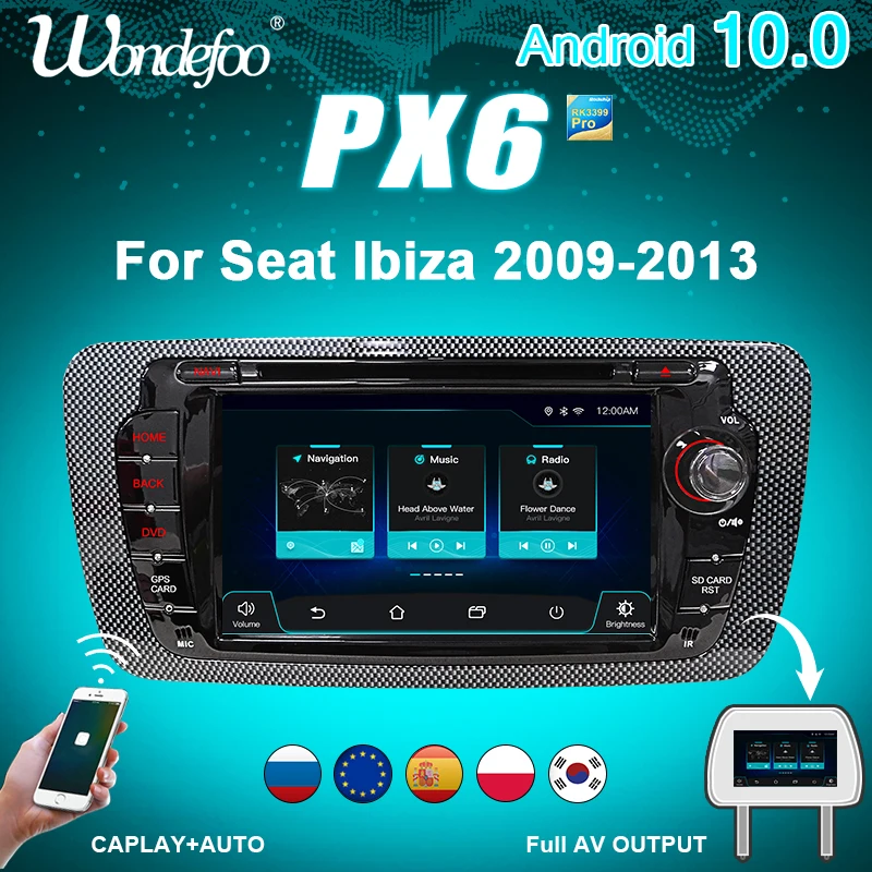 магнитола 2 din андроид Android 10 автомагнитола радио PX6 для Seat Ibiza MK4 6J 2009 2013 навигация