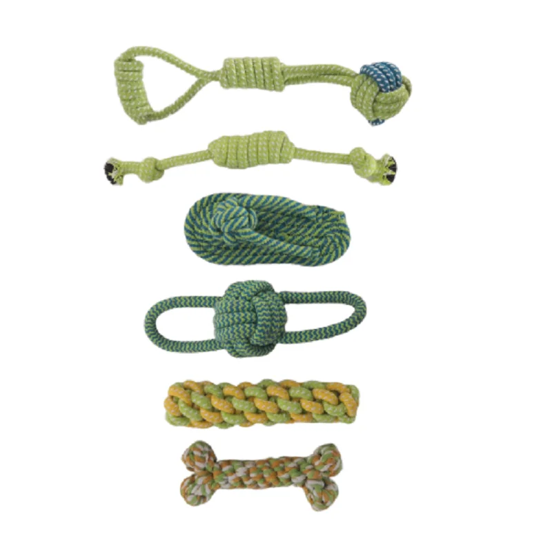 

Seven piece Transer Pet Supply Dog Toy Dogs Chew Teeth Clean Outdoor Traning Fun Playing Green Rope Ball Toy For Large Small Dog