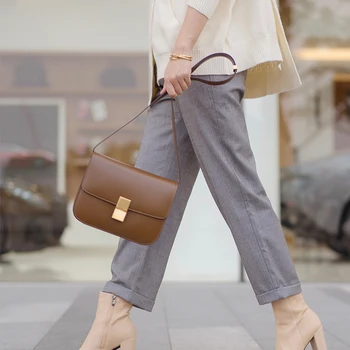 

Top Quality Fashion Classic +Lock Women Shoulder Bag Genuine Leather Ms. Bag Female Crossbody Bag Retro Messenger Bag Small Flap