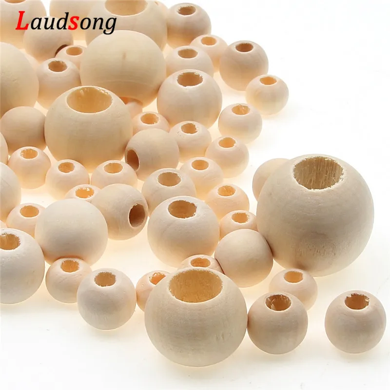 Laudsong 10-40mm Big Hole Natural Wooden Beads Round Ball Loose Spacer  Beads For Jewelry Making DIY Bracelet NecklaceSsupply - AliExpress