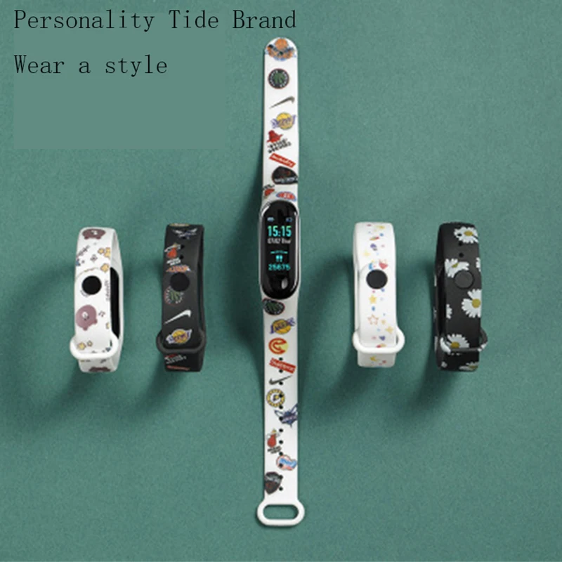 

Suitable For Mi Band 3/4/5 Strap Movement Suitable For Xiaomi MiBand 3/4/5 Wristband NFC Camouflage Cartoon Strap