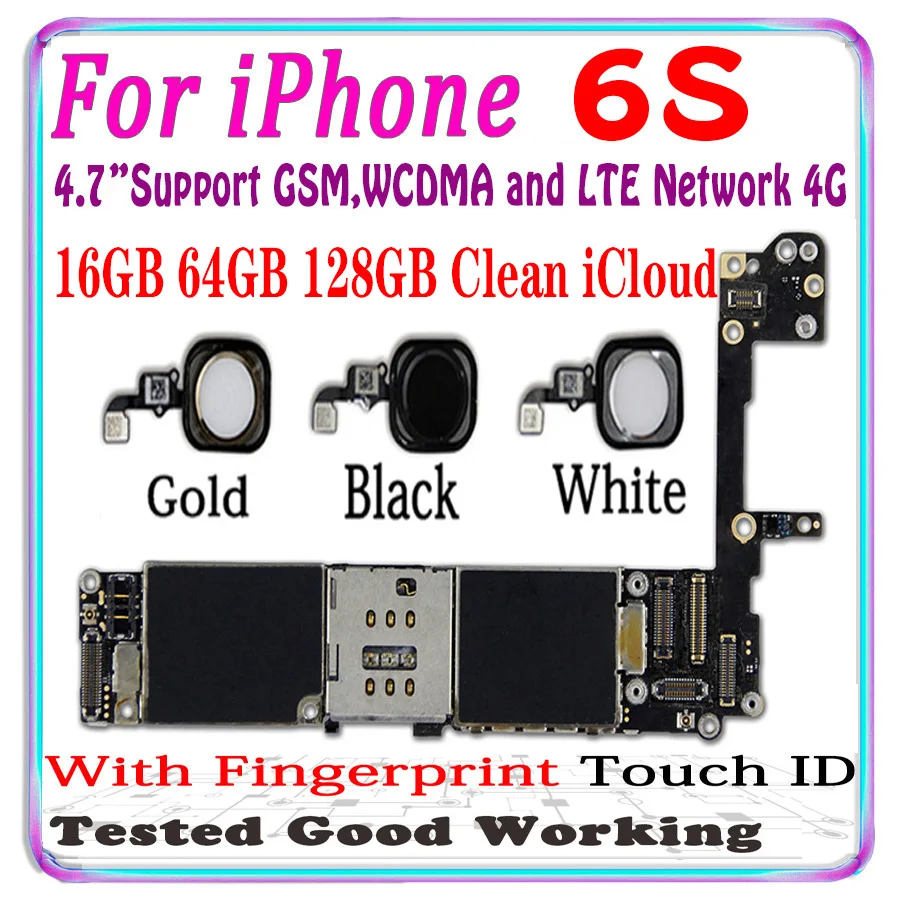 Full working for iphone 6s Mainboard with / without Touch ID 16GB 64GB 128GB 100% Original unlocked 6S Motherboard | Мобильные