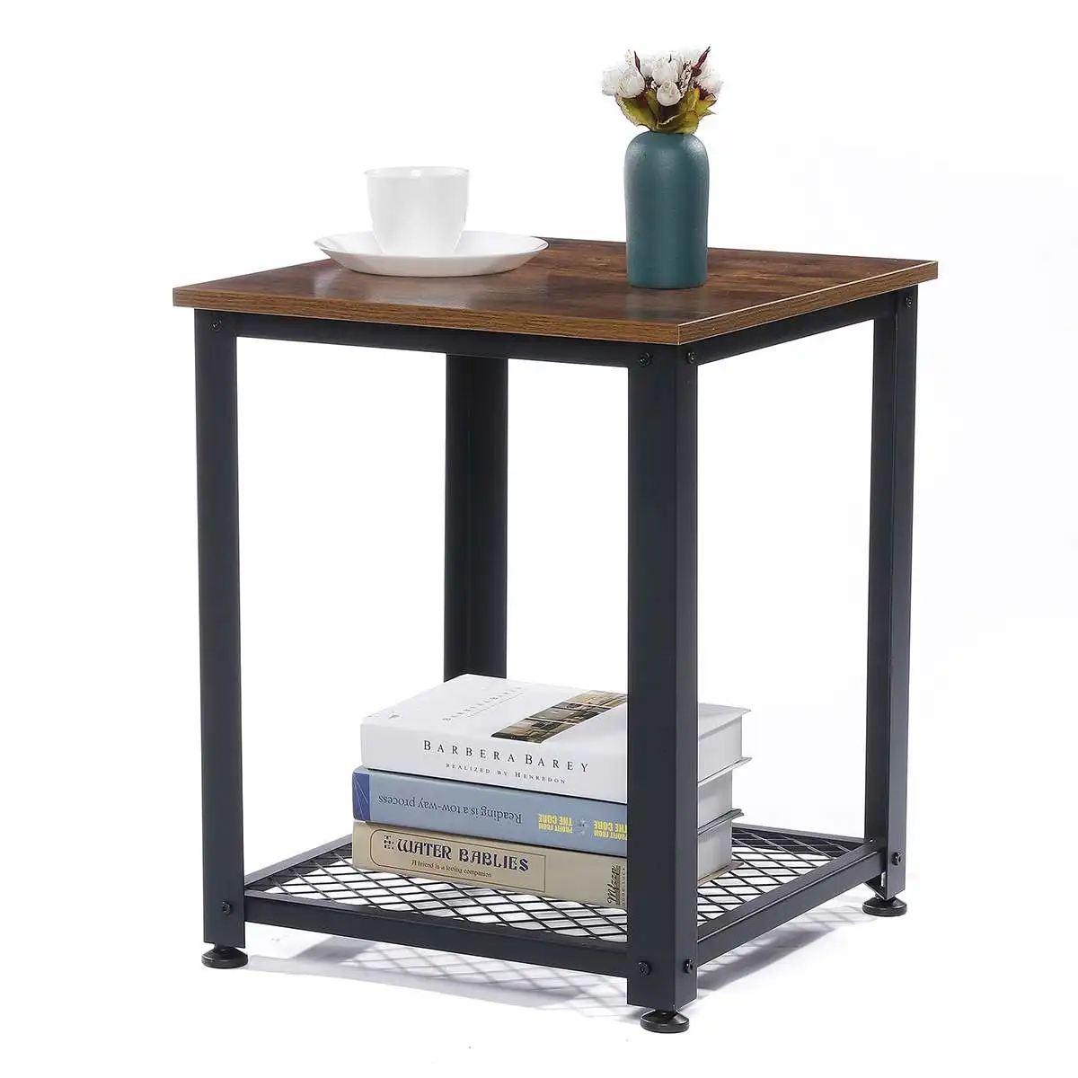 

Douxlife 2 Layer Coffee Table Industrial Side Table with Storage Shelf Metal Frame Nightstand Small Desk Living Room Furniture