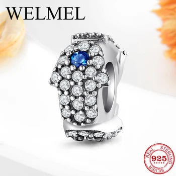 

100% Real 925 Sterling Silver CZ Crystal Hand of Fatima Charm Spacer Silicone Beads Fit Pandora Charm Bracelet Fine Jewelry Gift