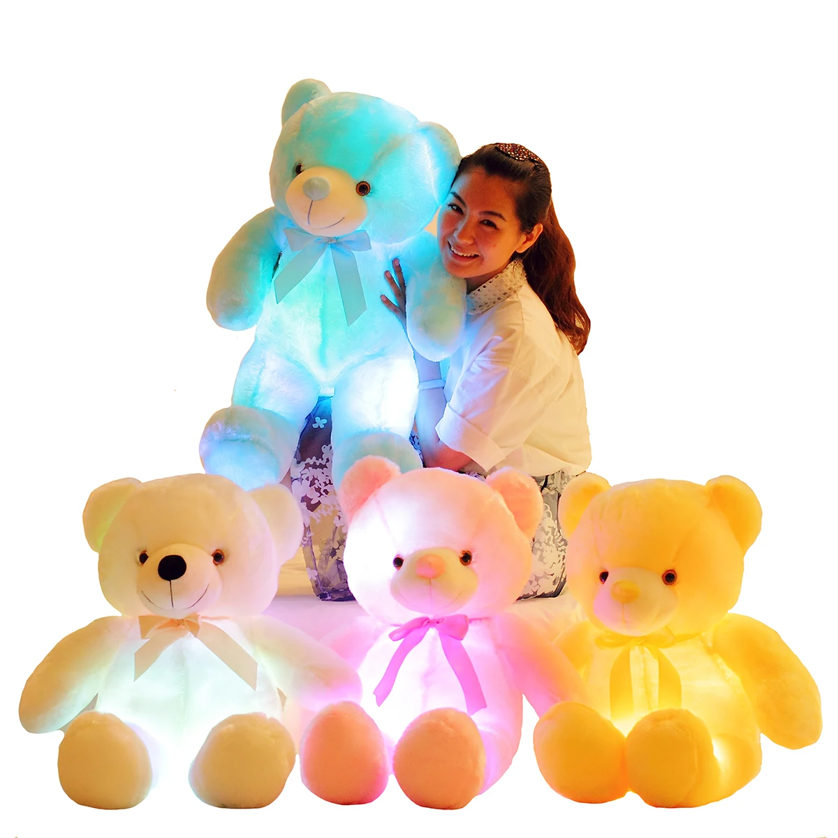 Oso de peluche luminoso de 25/30/50cm con luz LED, colorido brillante, Animal relleno, juguete de peluche, regalo de Navidad para chico