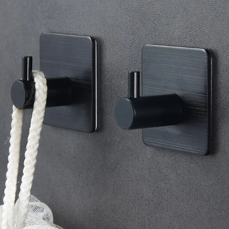 2Pcs/set Stainless Steel Self-adhesive Bathroom Hooks Kitchen Towel Sponge Holder Wall-mounted Door Hanging Hook Racks
