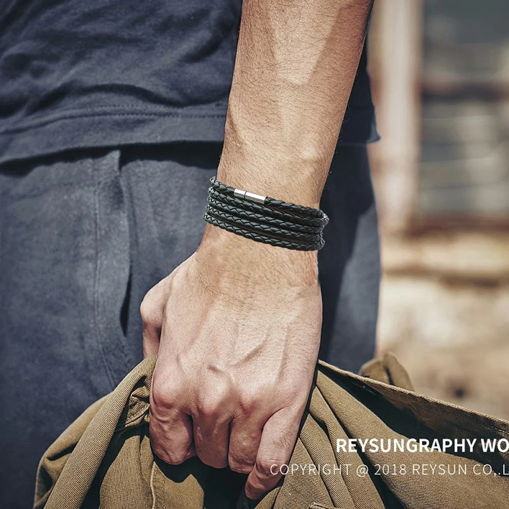 New Fashion 5 Layer Leather Bracelets & Charm Bangle Handmade Round Rope Turn Buckle Bracelet For Women Men Low Price Wholesale