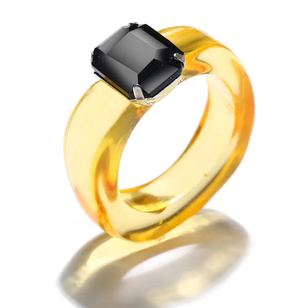 Acrylic Gemstone Ring For Women Shiny Geometric Transparent Ring_voghion.com