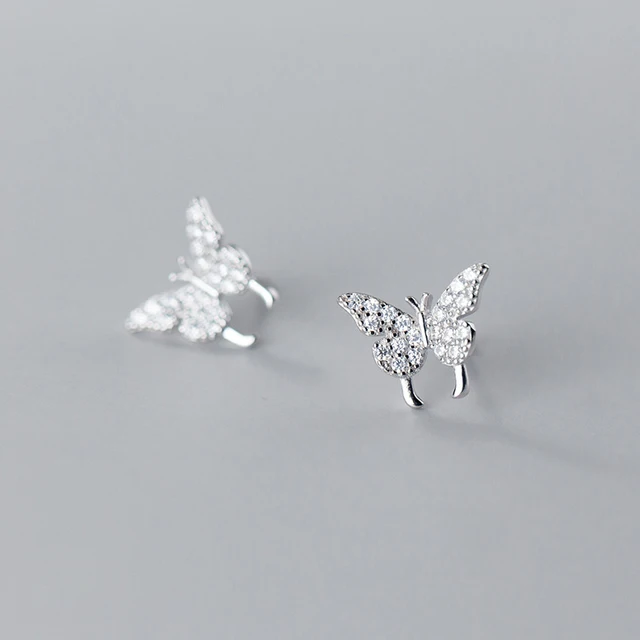 Modian Pure 925 Sterling Silver Clear CZ Sweet Cute Flying Butterfly Stud Earrings for Women Fashion Insect Ear Pin Fine Jewelry 11MM