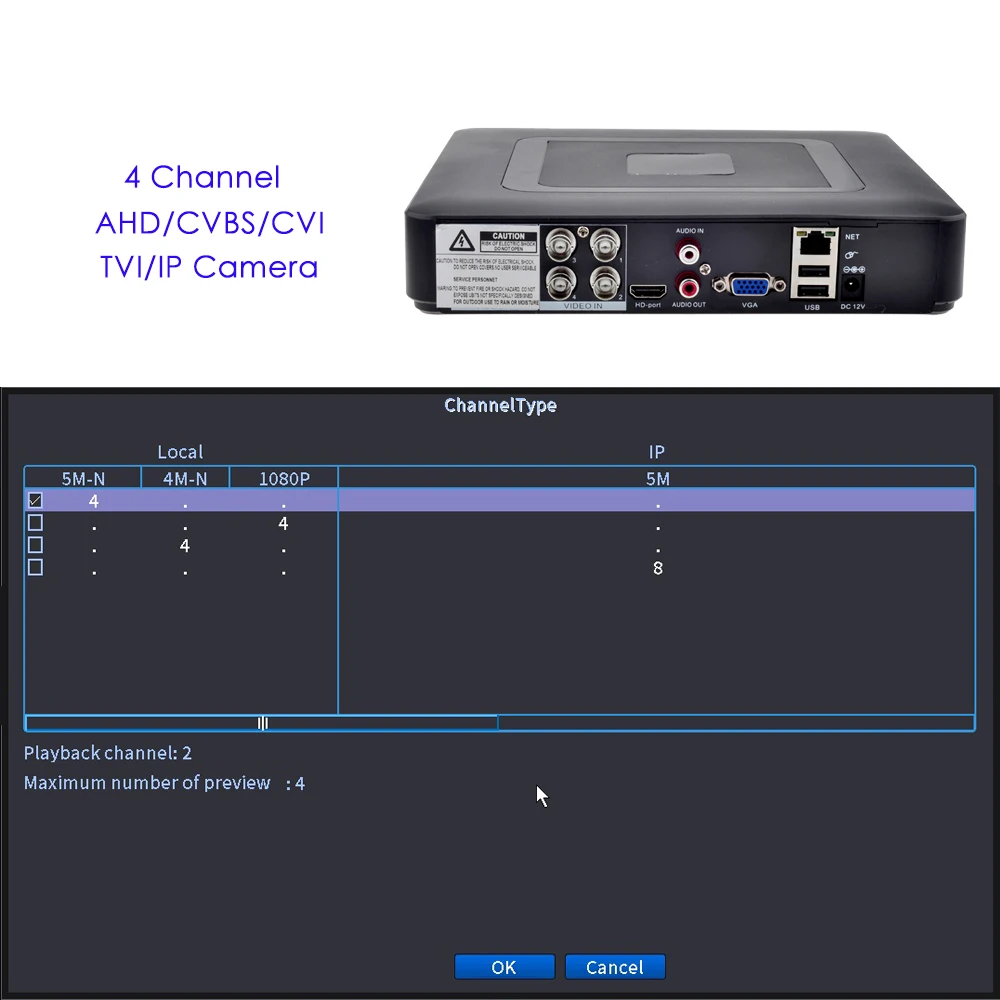 Network Video Recorder Gadinan Hybrid 4CH 8CH AHD 5MP Mini DVR H.265X XVR Video Recorder for Analog AHD Camera Camera HDMI Surveillance DVR