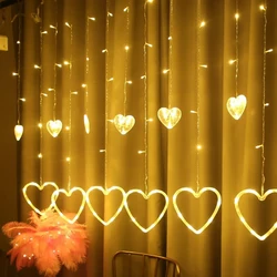Led Heart Curtain String Lights Christmas Garland Fairy Lights 8 Modes Valentine Party Home Wedding Mariage New Year Decorations