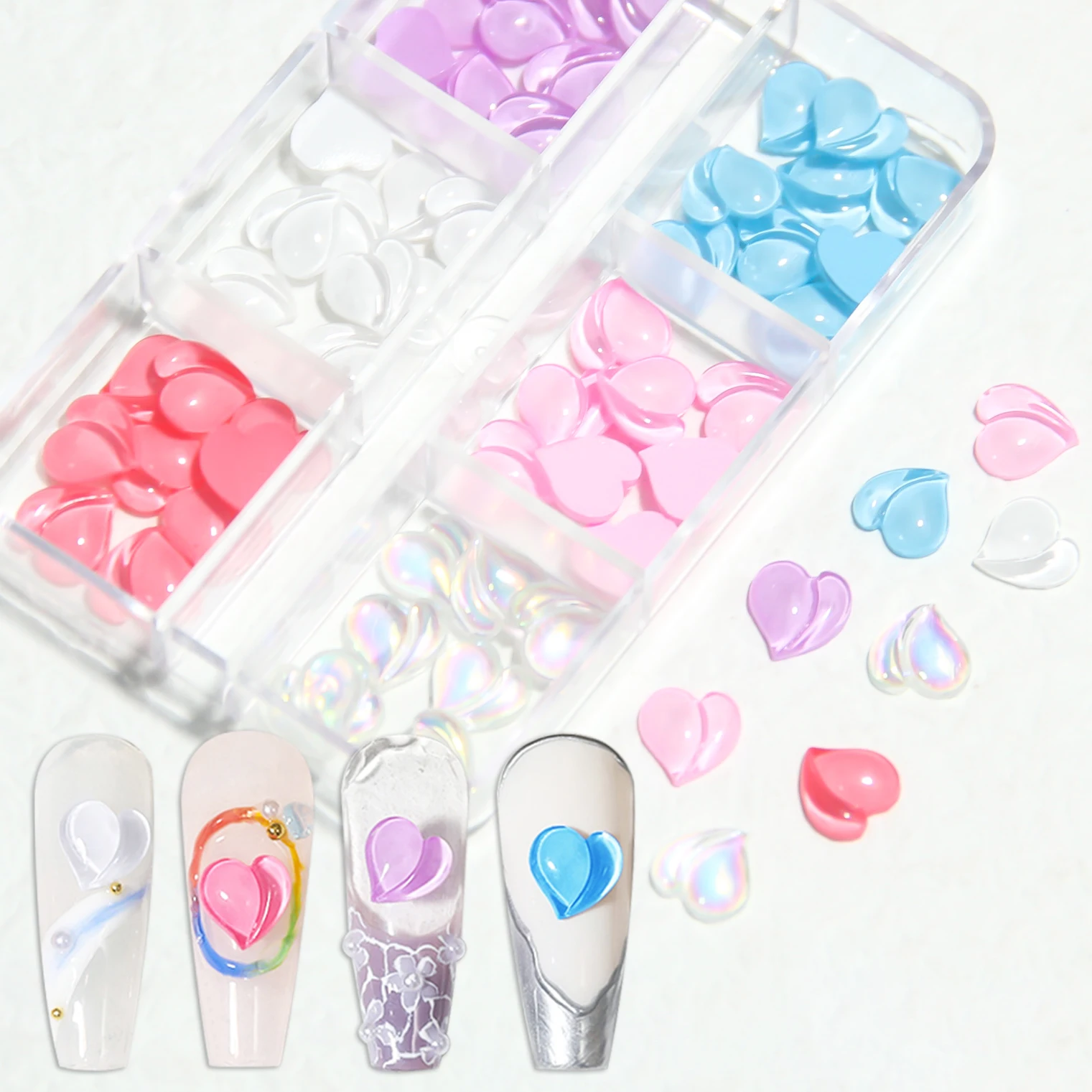 60 шт. AB Персиковое сердце кавайное Аврора розовые фиолетовые Подвески Стразы 3D