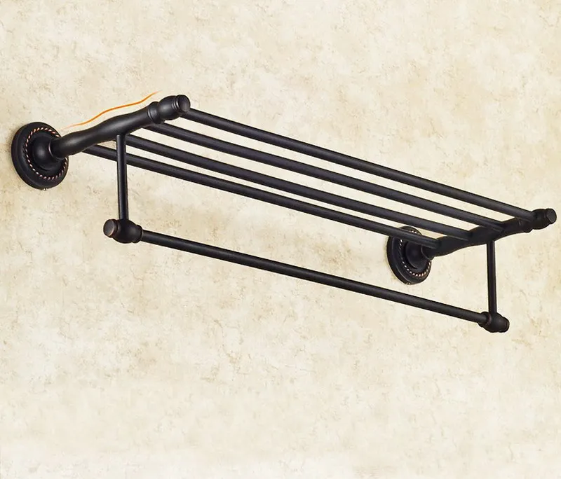 Oil Rubbed Bronze Bath Towel Rack Black Brass Bathroom Towel Holder Double Towel Shelf Bathroom Accessories BD654