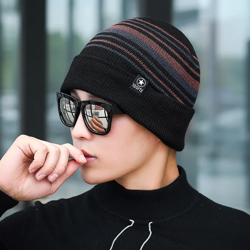 GKGJ Men's Warm Winter Hats Thick Knit Cuff Beanie Cap with Lining Skull Knit Hat Cap Soft Stretch Slouchy Beanie Skully Cap - Цвет: C02
