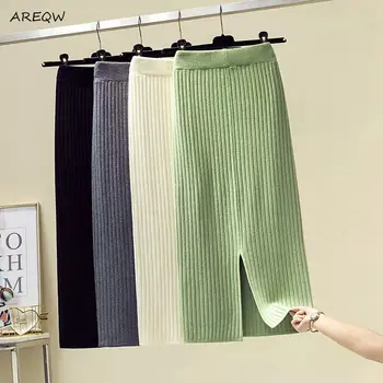 

Thickened 300 Grams Slit Knitted Skirt Women Female Long New Style for Autumn and Winter Warm Skirt