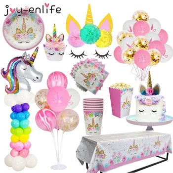 

Unicorn Party Supplies Kids 1st Birthday Unicorn Tablecloth Paper Cups Napkin Banner Cake Topper Wedding Baby Shower Decorations