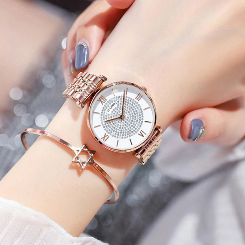 

New Women Watches Top Brand Luxury Fashion Diamond Ladies Wristwatches Stainless Steel Silver Mesh Strap Female Quartz Watch