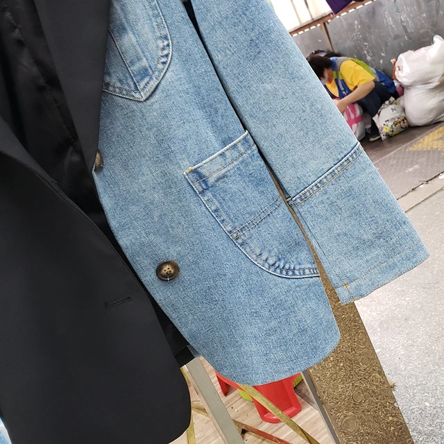 Blazer Donna Corto In Denim Patchwork - Maniche Lunghe, Bottoni Dorati - Microfibra Poliestere - Casual O Ufficio