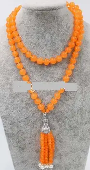 

pearl and orange color jade round 10mm leopard clasp necklace 35inch wholesale