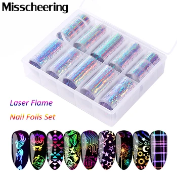 

10Roll Holographic Nail Foil Flame Dandelion Panda Butterfly Laser Nail Transfer Stickers Aurora Nail Art Foils Decal Decoration