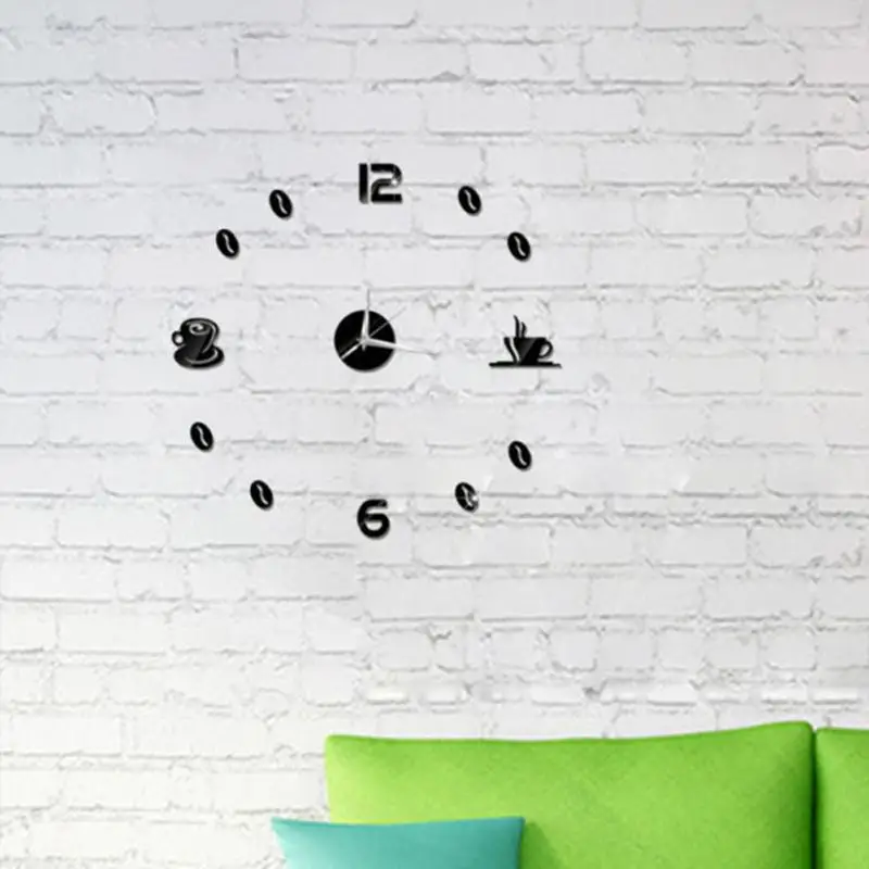Наклейка на стену в форме часов самоклеющаяся кофейная чашка DIY 3D Трехмерная художественная акриловая зеркальная Настенная Наклейка современный декор