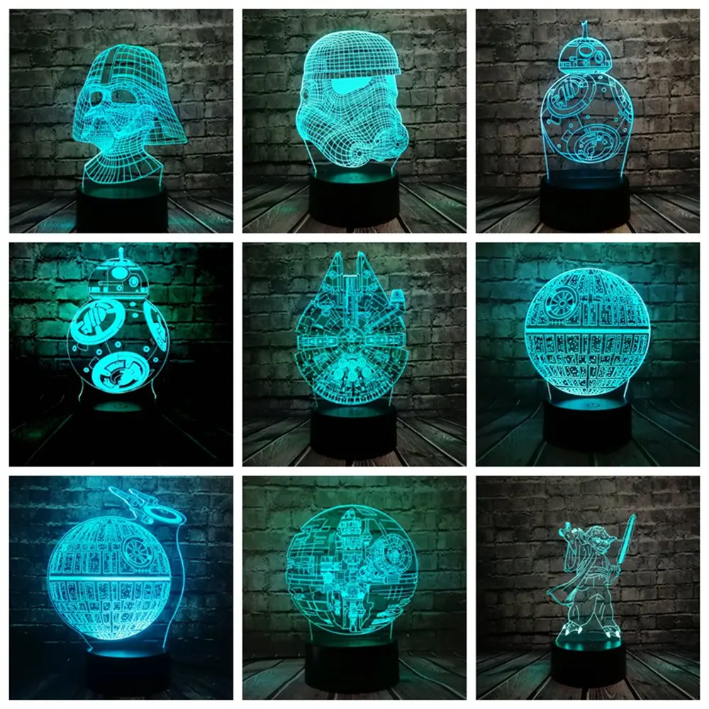 Модная Светодиодная лампа 3D Luminaria Death Star Wars R2D2 BB-8 Дарт Вейдер рыцарь детский
