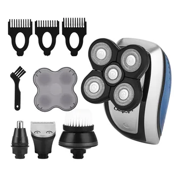 

USB Rechargeable 4 In 1 Nose Trimmer 0mm Baldheaded Hair Clipper 4D Floating FIVE Heads Blade Razor Shaver Face Cleaning Brush