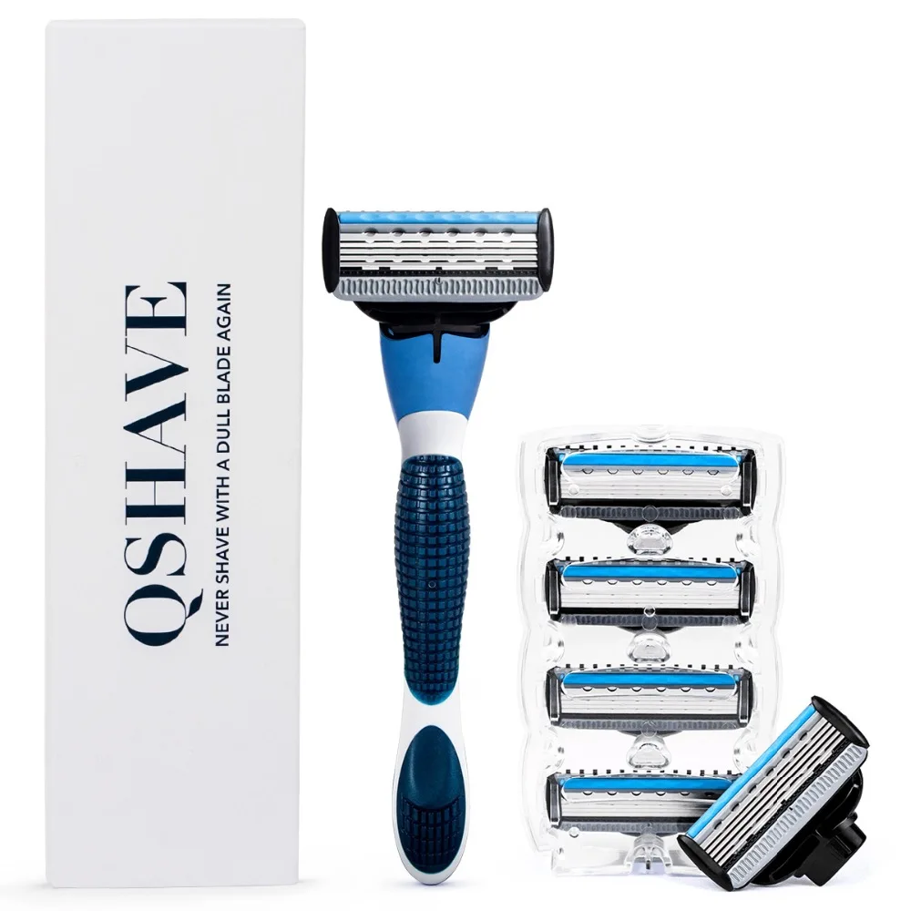 Бренд QShave синяя мужская ручная бритва триммер с лезвиями безопасное лезвие